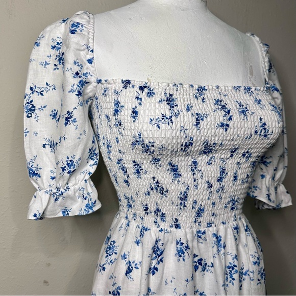 Reformation | Marbella linen floral midi dress puff sleeve - Picture 5 of 11